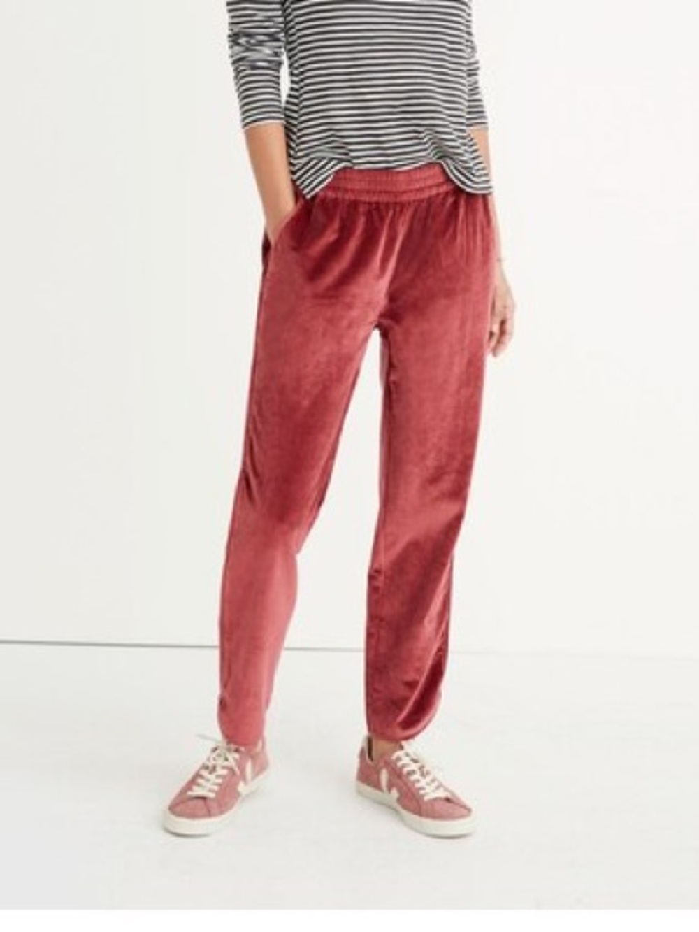 Madewell velvety track trousers pants in cinnamon red medium